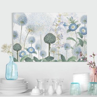 Obraz na płótnie - Niebieskie kwiaty allium na wietrze - Format poziomy 3:2