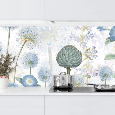 Panel ścienny do kuchni - Niebieskie kwiaty allium na wietrze