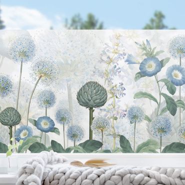 Folia okienna - Niebieskie kwiaty allium na wietrze