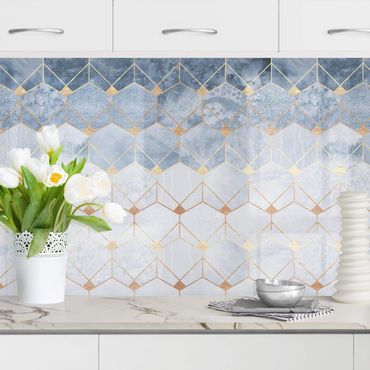 Panel ścienny do kuchni - Błękitna geometria Złota Art Deco II