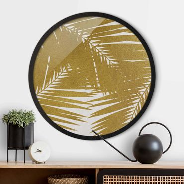 Okrągły obraz w ramie - View Through Golden Palm Leaves