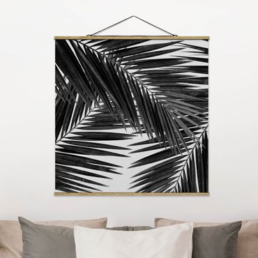 Plakat z wieszakiem - Widok na liście palmy, czarno-biały