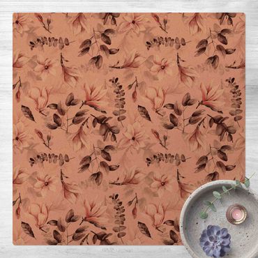 Mata korkowa - Kwiaty z szarymi liśćmi na tle różu