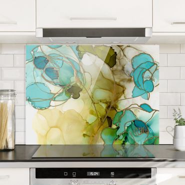 Panel szklany do kuchni - Oblicza kwiatów w akwareli
