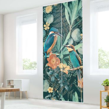 Zasłony panelowe zestaw - Kwiatowy raj Zimorodek i koliber