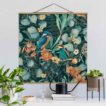 Plakat z wieszakiem - Kwiatowy raj Zimorodek i koliber