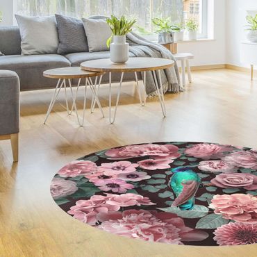 Okrągły dywan winylowy - Kwiatowy raj Koliber z różami