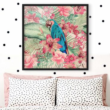 Plakat w ramie - Kwiatowy Raj Papuga tropikalna