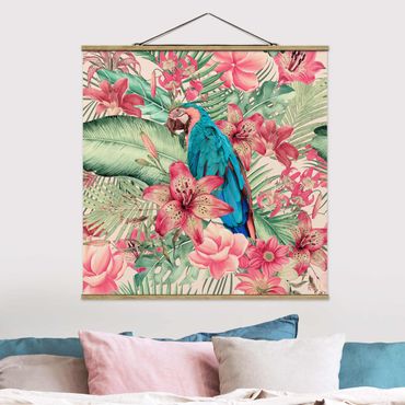 Plakat z wieszakiem - Kwiatowy Raj Papuga tropikalna