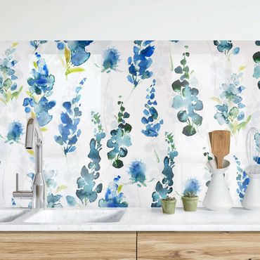 Panel ścienny do kuchni - Kwiatowy splendor w kolorze niebieskim