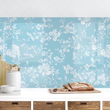 Panel ścienny do kuchni - Kwiaty na niebieskim II