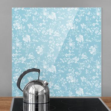 Panel szklany do kuchni - Czopki kwiatowe na niebieskim tle