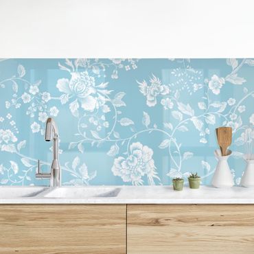 Panel ścienny do kuchni - Czopki kwiatowe na niebieskim tle