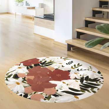 Okrągły dywan winylowy - Odmiana kwiatu w kolorach różowym i białym II