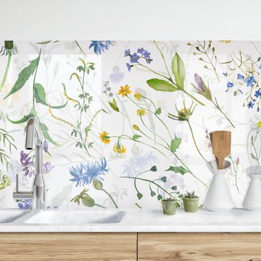 Panel ścienny do kuchni - Kwiatowa łąka jako akwarela