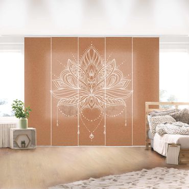 Zasłony panelowe zestaw - Boho kwiat lotosu biały korek wygląd