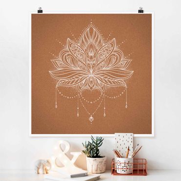 Plakat - Boho kwiat lotosu biały korek wygląd