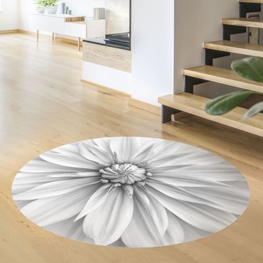 Okrągły dywan winylowy - Kwiat botaniczny w kolorze białym