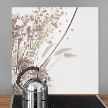 Panel szklany do kuchni - Bukiet z traw ozdobnych i kwiatów