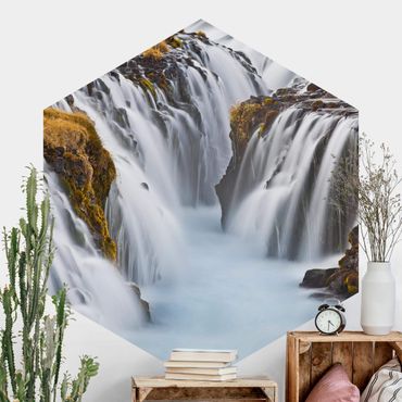 Sześciokątna tapeta samoprzylepna - Wodospad Brúarfoss na Islandii