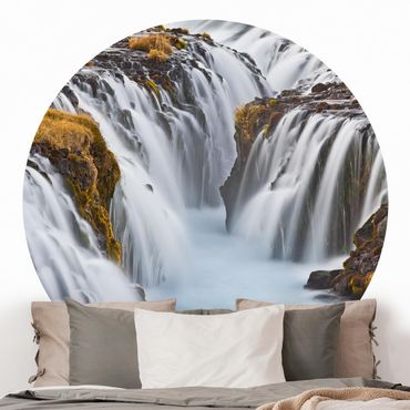 Okrągła tapeta samoprzylepna - Wodospad Brúarfoss na Islandii