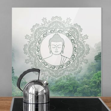Panel szklany do kuchni - Budda Mandala we mgle