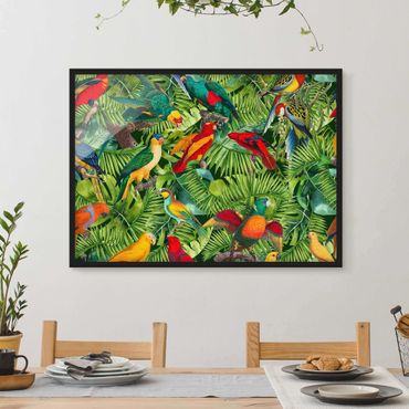 Plakat w ramie - Kolorowy kolaż - Papugi w dżungli