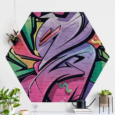 Fototapeta samoprzylepna heksagon - Colourful Graffiti Brick Wall