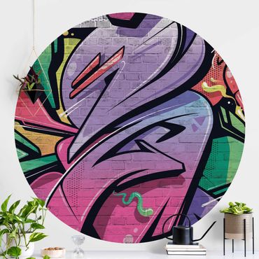 Okrągła tapeta samoprzylepna - Colourful Graffiti Brick Wall