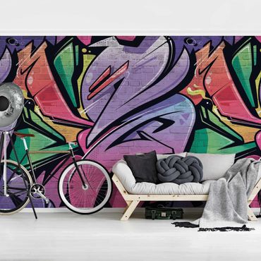 Fototapeta - Colourful Graffiti Brick Wall