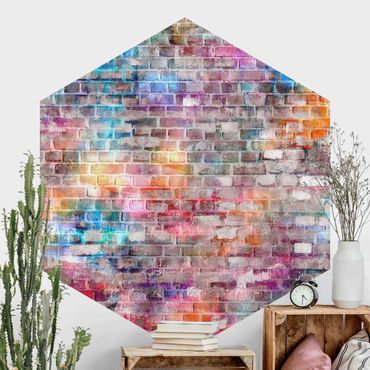 Sześciokątna tapeta samoprzylepna - Kolorowa ściana z cegły w stylu shabby