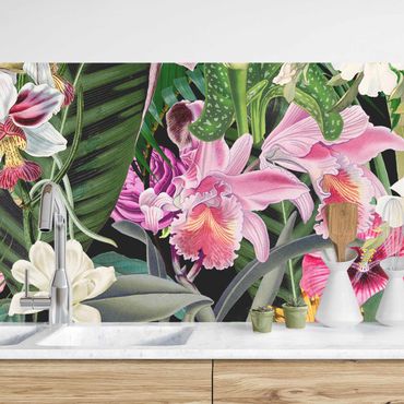 Panel ścienny do kuchni - Kolorowy kolaż Tropikalne kwiaty II