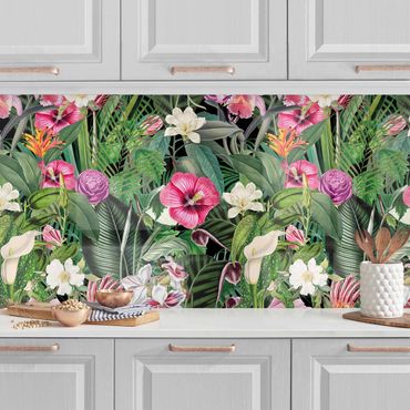 Panel ścienny do kuchni - Kolaż kolorowych kwiatów tropikalnych