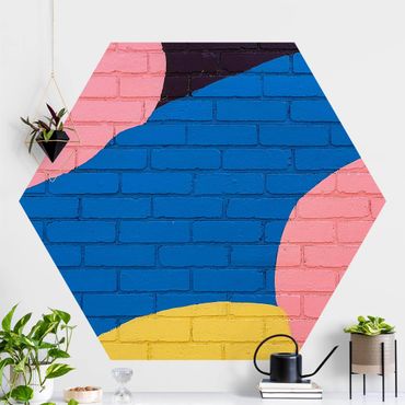 Fototapeta samoprzylepna heksagon - Colourful Brick Wall In Blue And Pink