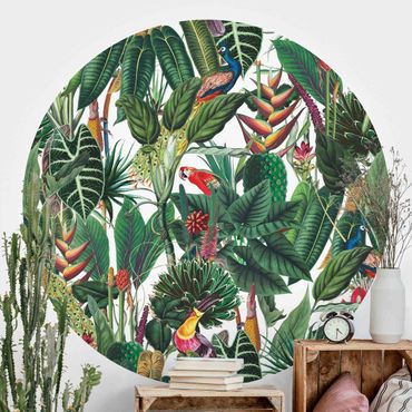 Okrągła tapeta samoprzylepna - Kolorowy wzór lasu tropikalnego