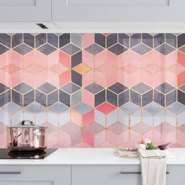 Panel ścienny do kuchni - Kolorowa pastelowa złota geometria II