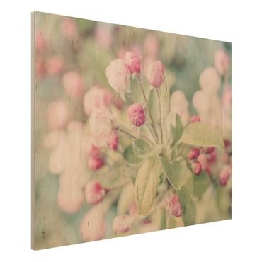 Obraz z drewna - Kwiat jabłoni bokeh różowy