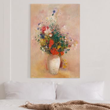 Obraz na płótnie - Odilon Redon - Wazon z kwiatami (tło różane)