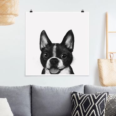 Plakat - Ilustracja pies Boston czarno-biały Painting