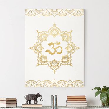 Obraz na płótnie - Mandala OM Ilustracja Ornament z białego złota