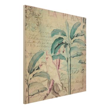 Obraz z drewna - Kolaże w stylu kolonialnym - Kakadu i palmy