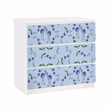 Okleina meblowa IKEA - Malm komoda, 3 szuflady - Wzór Mille Fleurs Niebieski