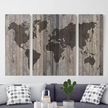 Obraz na płótnie 3-częściowy - Mapa świata z drewna