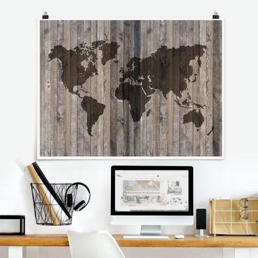 Plakat - Mapa świata z drewna