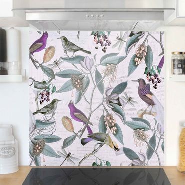 Panel szklany do kuchni - Vintage Collage - Nostalgic Birds