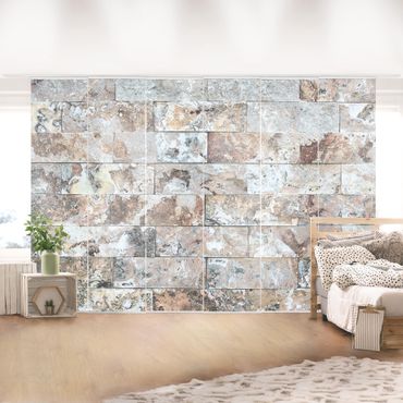 Zasłony panelowe zestaw - Naturalna ściana z kamienia marmurowego