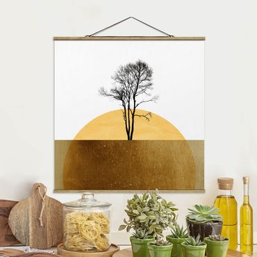 Plakat z wieszakiem - Złote słońce z drzewem