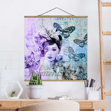 Plakat z wieszakiem - Shabby Chic Kolaż - Portret z motylami