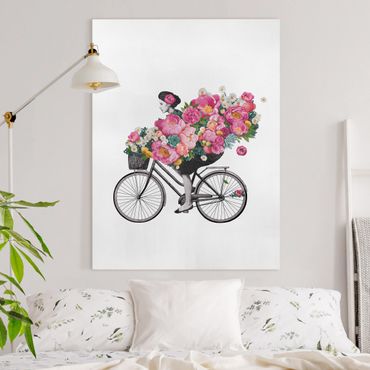 Obraz na płótnie - Ilustracja Kobieta na rowerze Kolaż kolorowych kwiatów