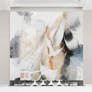 Panel szklany do kuchni - Złoty abstrakcyjny obraz zimowy